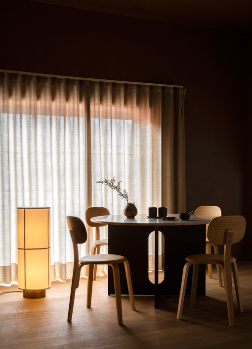 MENU_Hashira Floor Lamp_Androgyne Dining Table_Afteroom Dining Chair Plus Wood Base_New Norm Dinnerware.jpg
