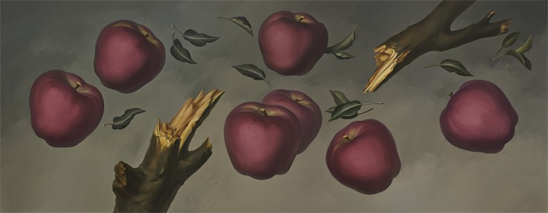 闫冰，《苹果（诞生）》，布面油画，180x460cm，2024年.jpg